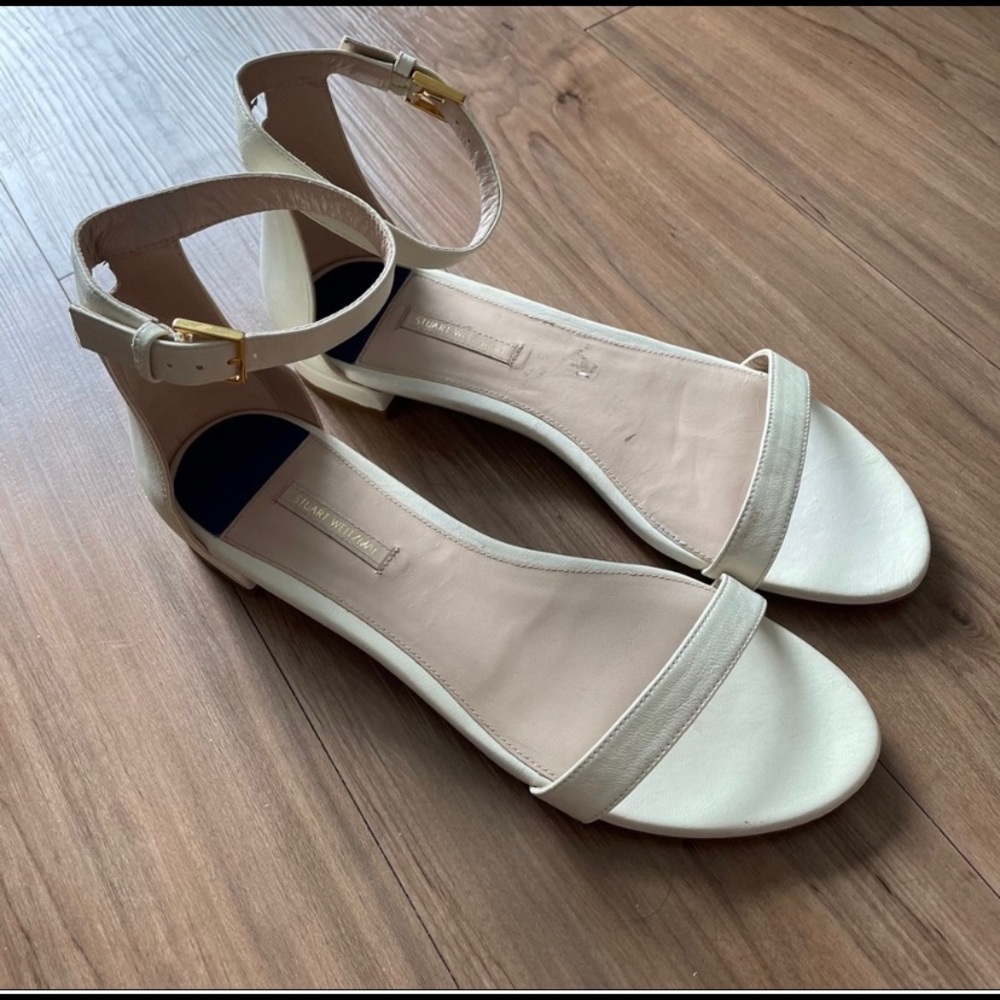 Stuart Weitzman Ivory Sandals Block Heel 10